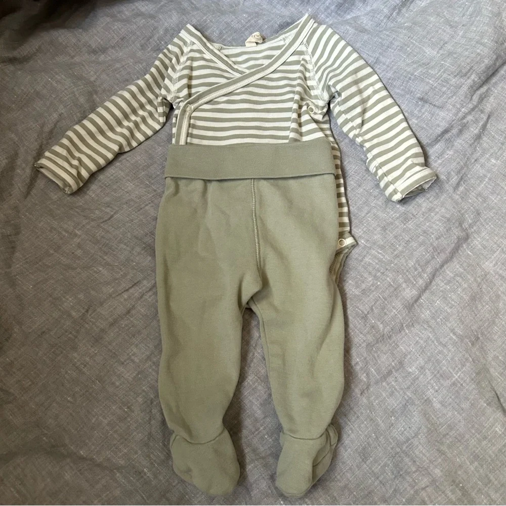 Quincy Mae Striped Wrap Romper & Pants Set Organic Cotton 0-3 Months